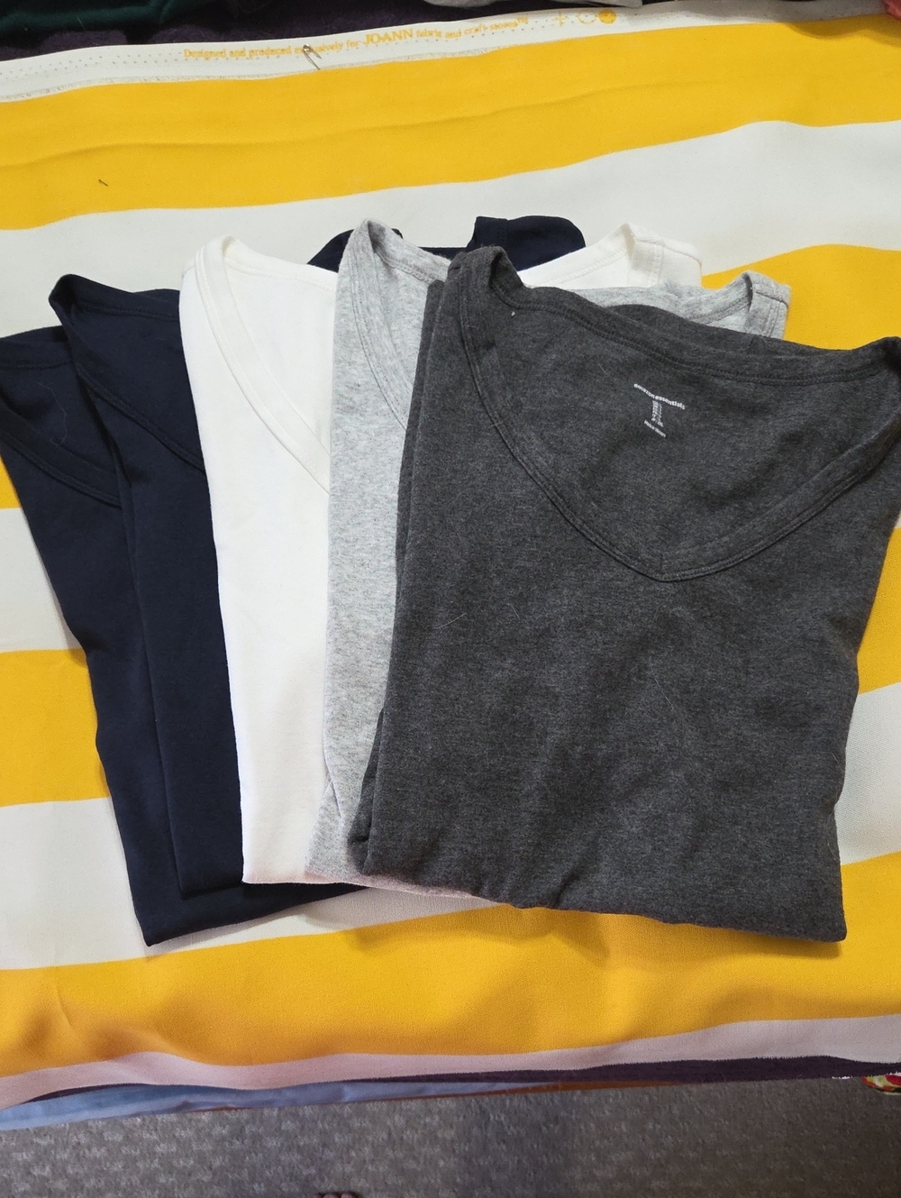 Amazon Essentials 5pk Women's V-Neck Short Sleeve Tee Charcoal, Gray, White Navy